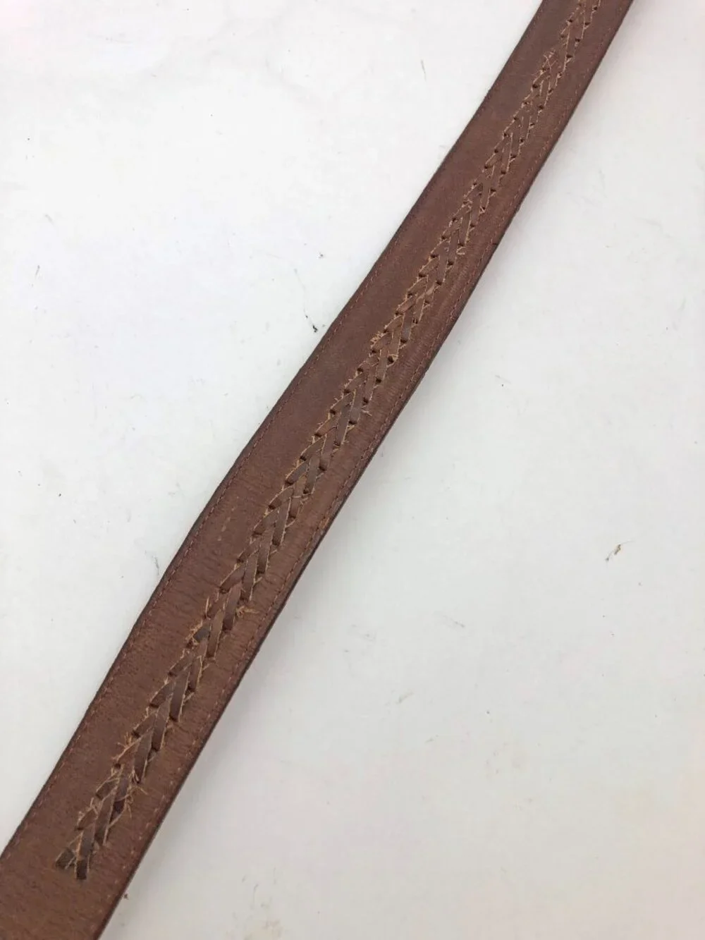 Western leather Belt Size 34 Longhorn Buckle Redish Brown w/Braided Accents